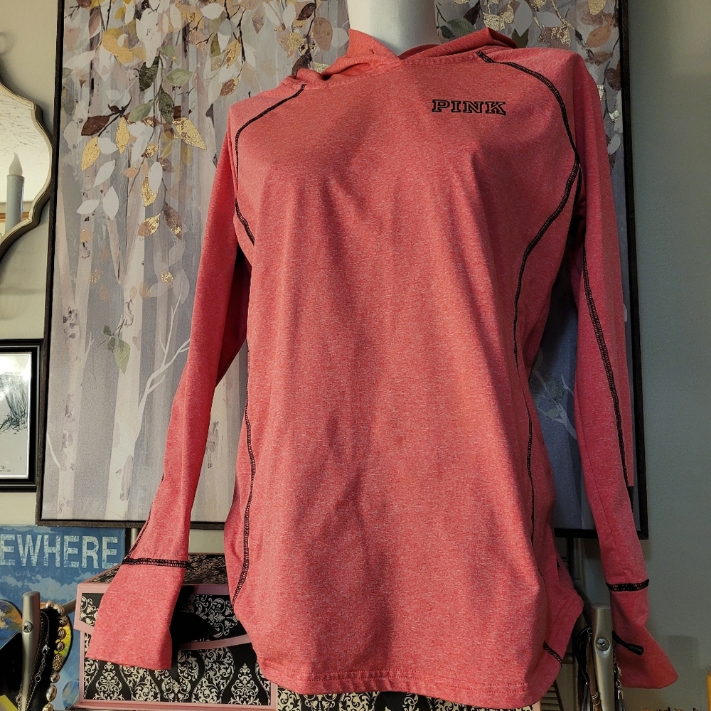 VS PINK Hot Pink Heather Athleisure Hoodie Thumbhole Sleeves Back Zip Pocket  Lg - Picture 15 of 16